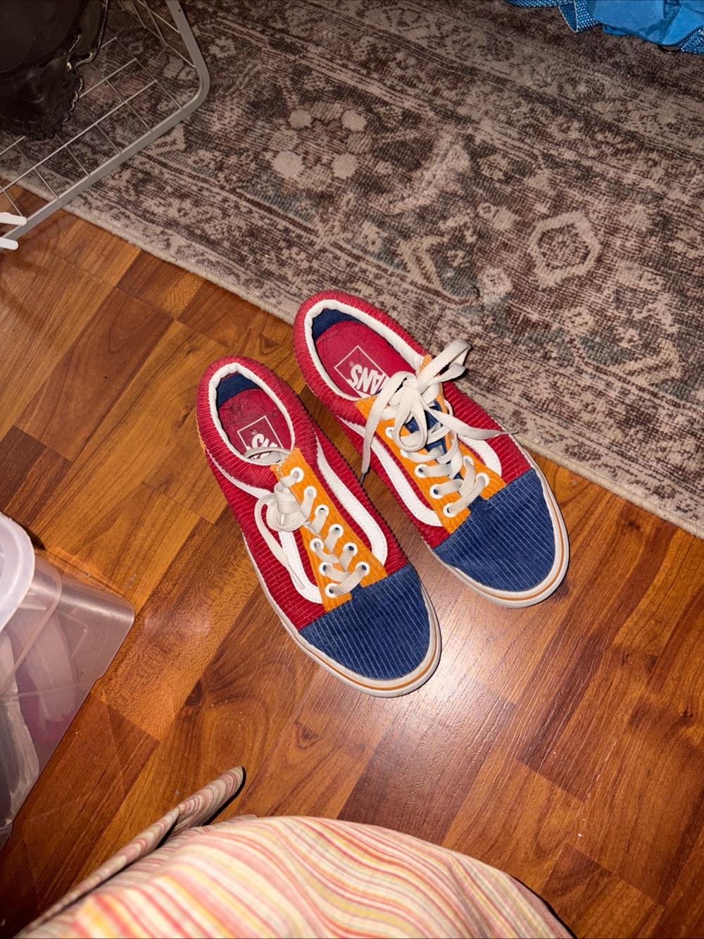 Vans Corduroy Old Skool Sneakers in Red, Blue & Orange